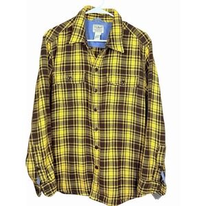 L.L. Bean Men's 1912 Chamois Shacket M Brown Yellow Plaid Overshirt‎ Cotton